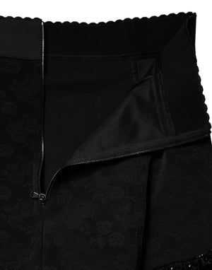 Black Nylon Embellished Lace Mini Skirt