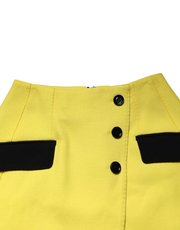 Yellow Wool Buttoned High Waist Mini Skirt