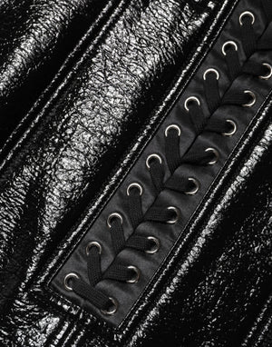 Black Nylon Eyelet Detail Coated Mini Skirt
