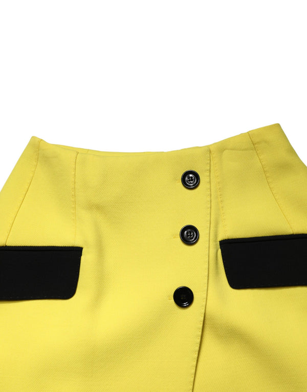 Yellow Wool Buttoned High Waist Mini Skirt