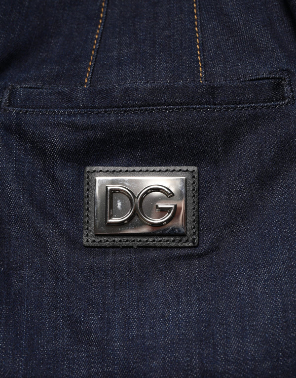 Dark Blue Cotton A-line Denim Midi Skirt