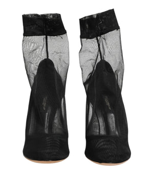 Black Nylon Stretch Mesh Sock Boots  Shoes