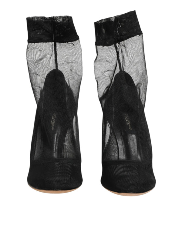 Black Nylon Stretch Mesh Sock Boots  Shoes