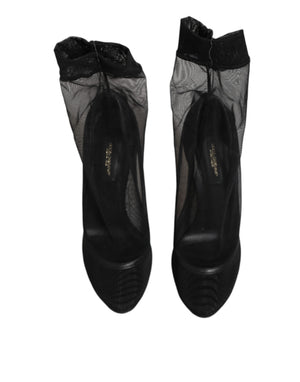 Black Nylon Stretch Mesh Sock Boots  Shoes