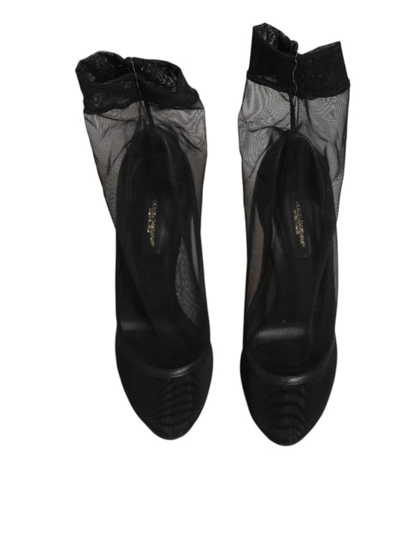 Black Nylon Stretch Mesh Sock Boots  Shoes