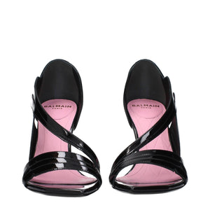 Black Leather Stiletto Heel Sandals