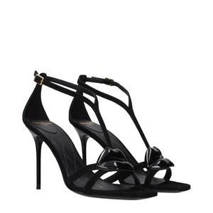 Black Leather Stiletto Heel Sandals