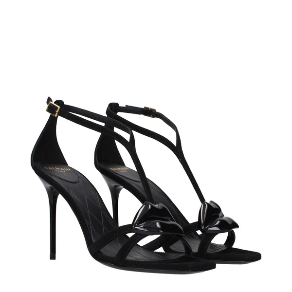 Black Leather Stiletto Heel Sandals
