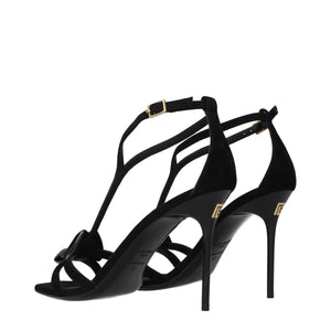Black Leather Stiletto Heel Sandals