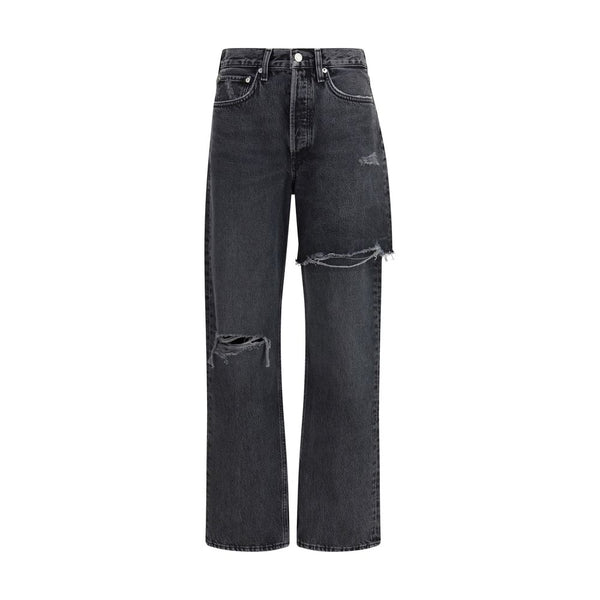 Black Recycled Cotton Straight-Leg Jeans