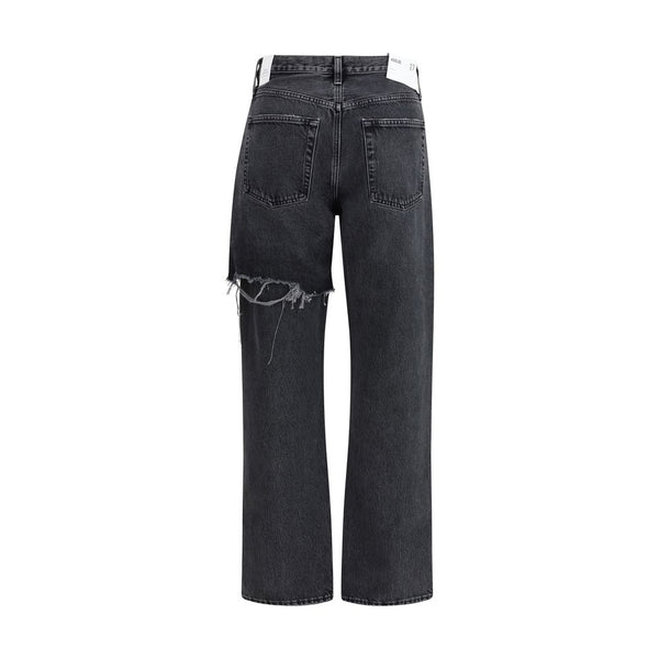 Black Recycled Cotton Straight-Leg Jeans