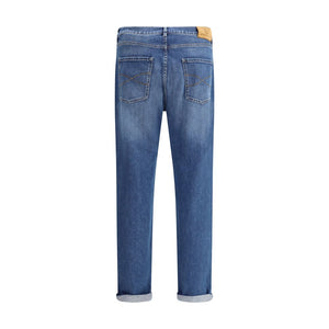 Blue Cotton Straight-Leg Jeans