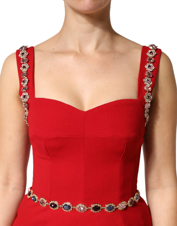 Red Crystals Sheath Mermaid Long Gown Dress