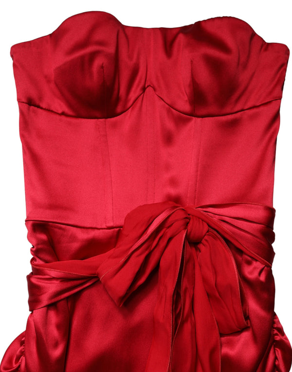 Red Silk Strapless Sheath Long Gown Dress