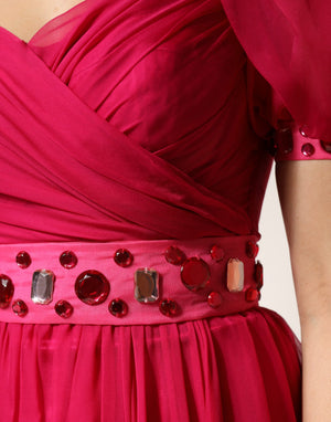 Pink Silk Embellished A-line Midi Dress