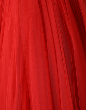 Red Floral Off Shoulder A-line Gown Dress