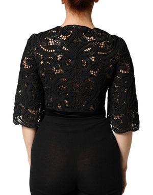 Black Floral Lace Cropped Coat  Jacket