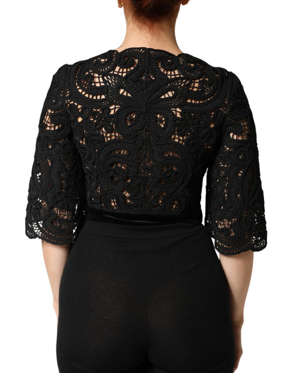 Black Floral Lace Cropped Coat  Jacket