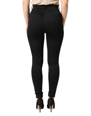 Black Nylon Stretch Skinny High Waist Pants