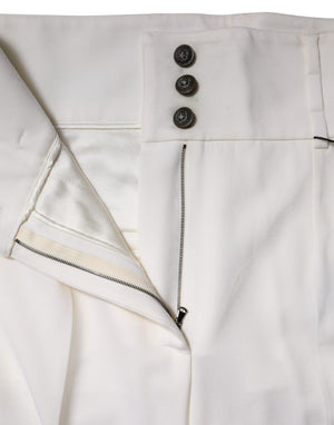 White Wool High Waist Tapered Trouser Pants