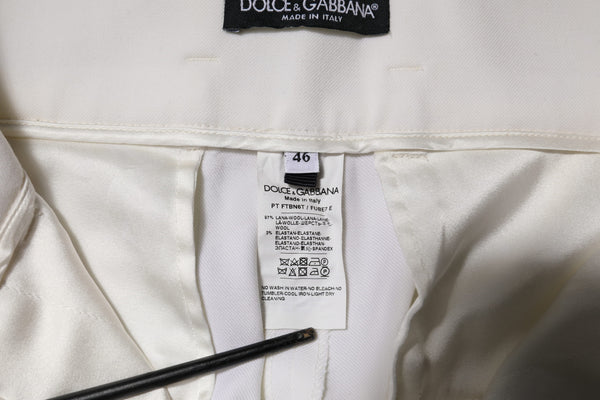 White Wool High Waist Tapered Trouser Pants