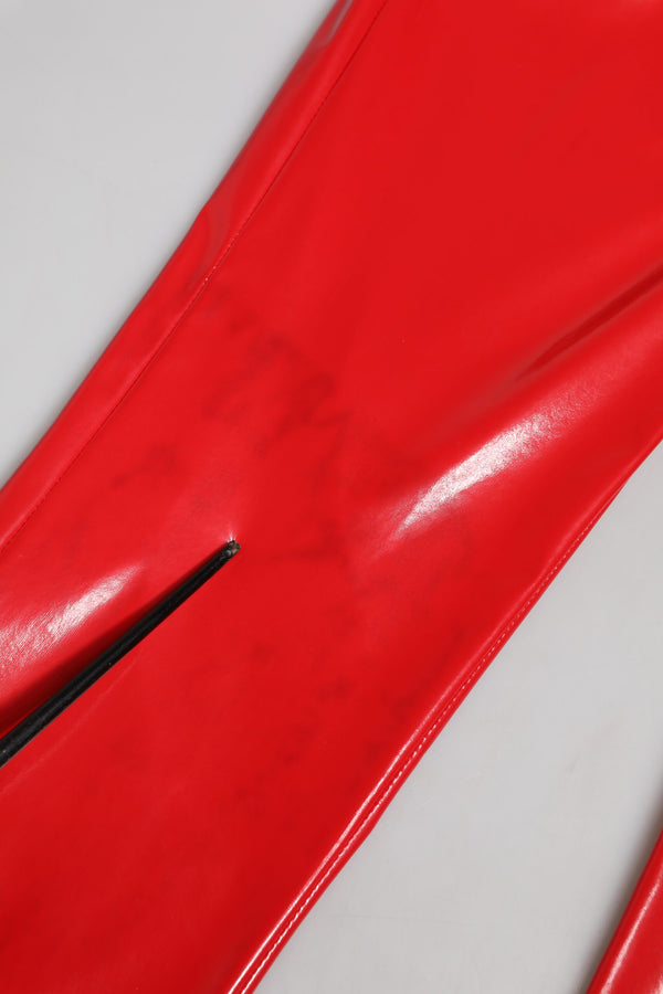 Shiny Red High Waist Skinny Trouser Pants