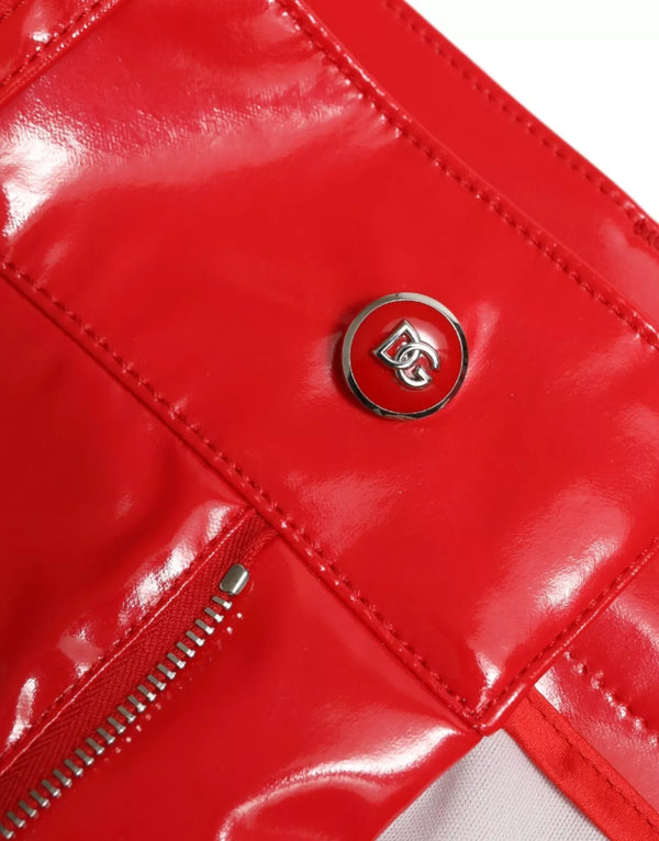 Shiny Red High Waist Skinny Trouser Pants