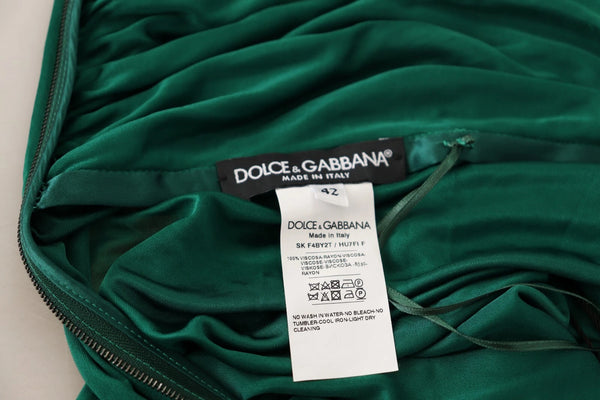 Dark Green High Waist Midi Skirt Pencil Cut Pleated