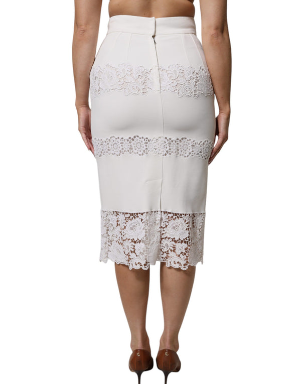White Floral Lace High Waist Pencil Cut  Skirt