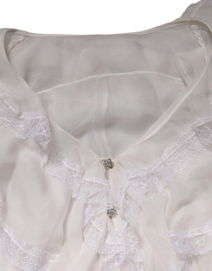 White Ruffles Lace Long Sleeve Blouse Top