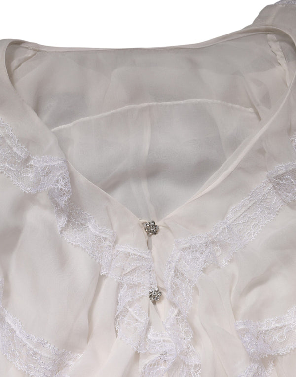White Ruffles Lace Long Sleeve Blouse Top