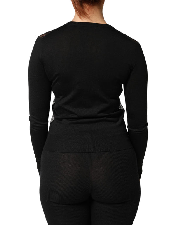 Black Sheer Button Down Cardigan Sweater