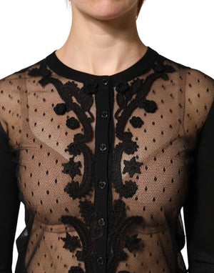 Black Sheer Button Down Cardigan Sweater