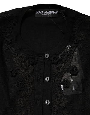 Black Sheer Button Down Cardigan Sweater