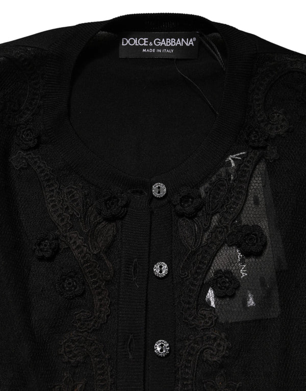 Black Sheer Button Down Cardigan Sweater