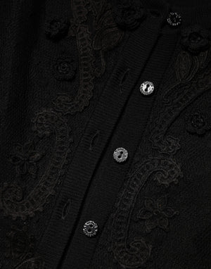 Black Sheer Button Down Cardigan Sweater