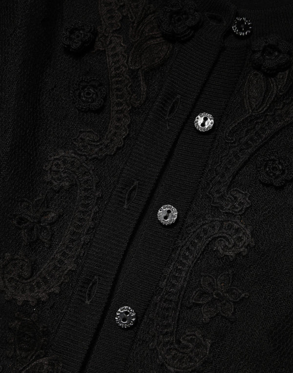 Black Sheer Button Down Cardigan Sweater