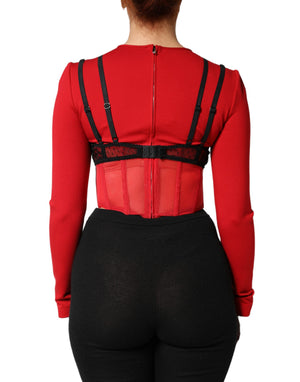 Red Black Nylon Bralette-Style Cropped Top