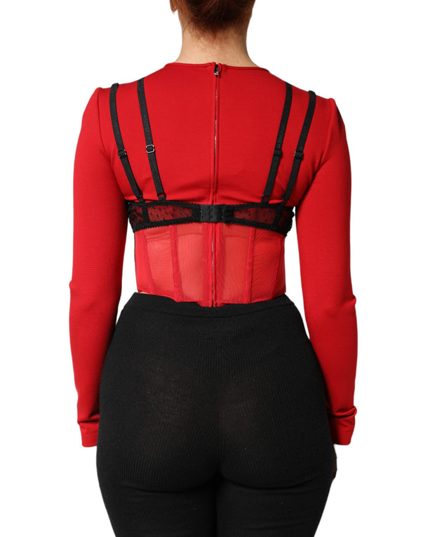 Red Black Nylon Bralette-Style Cropped Top