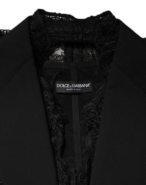 Black Lace V-neck Slit Hem Gathered Waist Vest Jacket