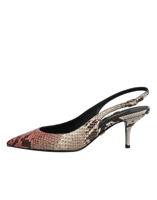 Multicolor Leather Heels Slingback Shoes