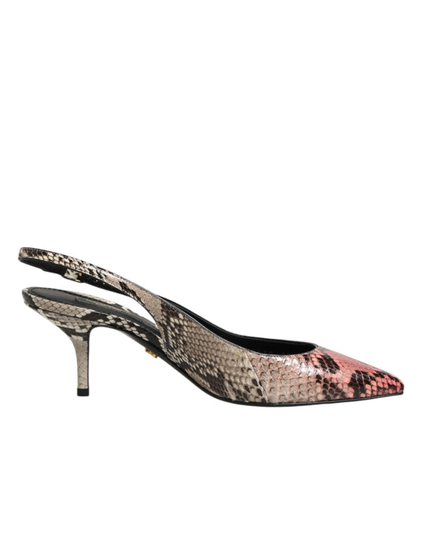Multicolor Leather Heels Slingback Shoes