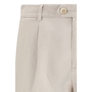 Beige Cotton Casual Pants