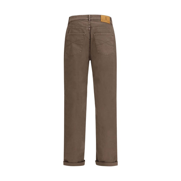Brown Cotton Relaxed Fit Jeans