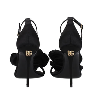 Black Satin Stiletto Heel Sandals