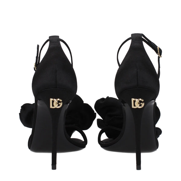 Black Satin Stiletto Heel Sandals