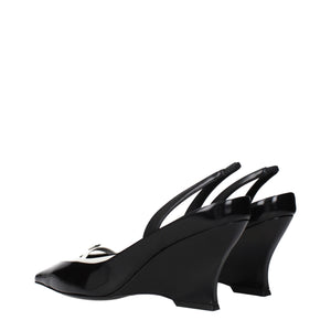 Black Leather Wedge Sandals