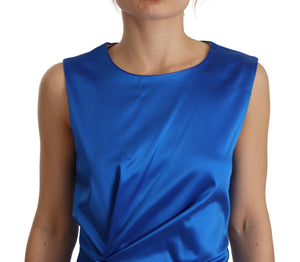 Acetate Royal Blue Roundneck Sleeveless Sheath Midi Dress