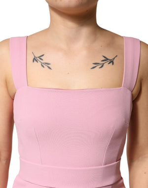 Pink Viscose Sleeveless Sheath Midi Dress