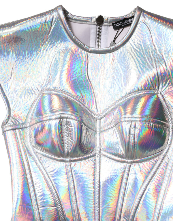 Silver Iridescent Bodycon Sheath Midi Dress